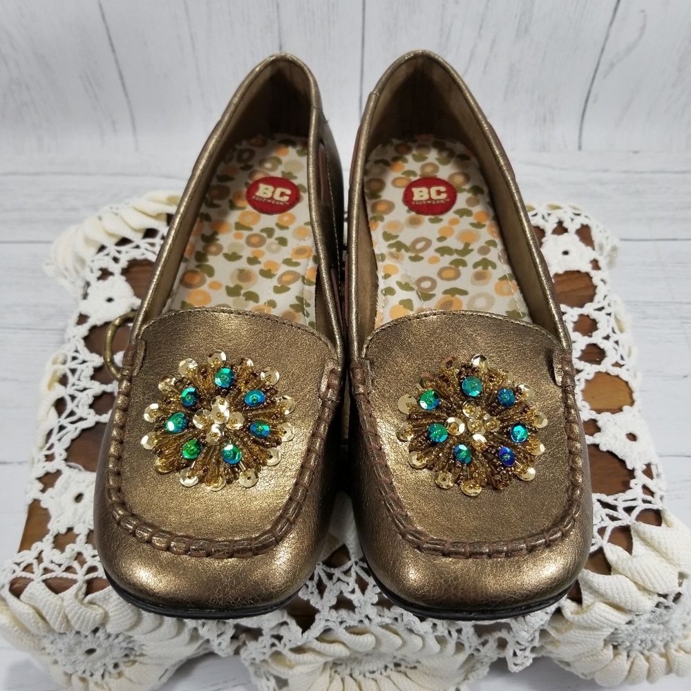 BC Footwear Gold Embellished Loafers